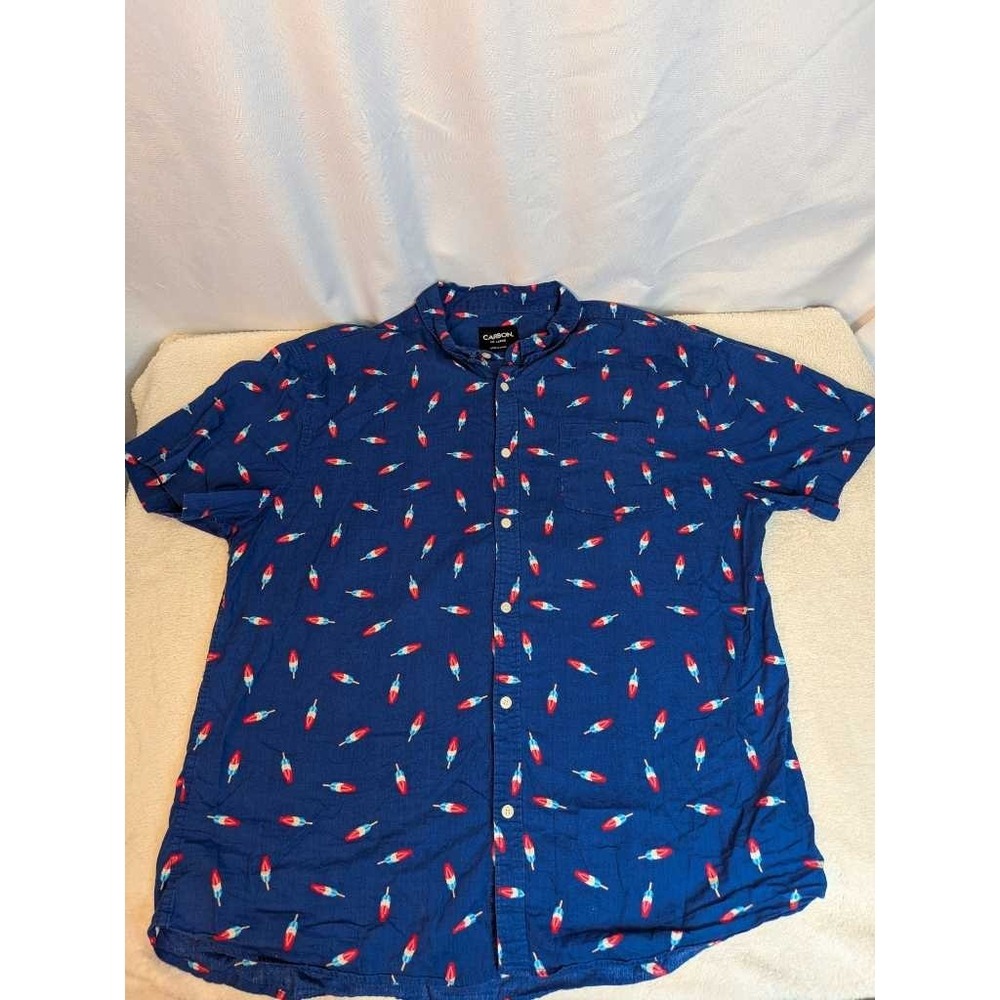 Carbon Blue Popsicle Print Short Sleeve Button Up Shirt XX-Large